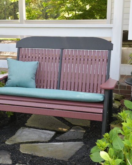 LuxCraft 4 foot classic bench cherrywood and black with LuxCraft 4 foot cast breeze cushions 