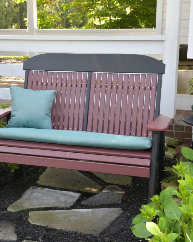 LuxCraft 4 foot classic bench cherrywood and black with LuxCraft 4 foot cast breeze cushions 