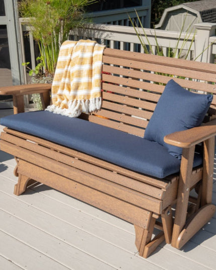 LuxCraft 4' Seat Cushion innthe color Spectrum Indigo featured on a 4' Plain Poly Glider.