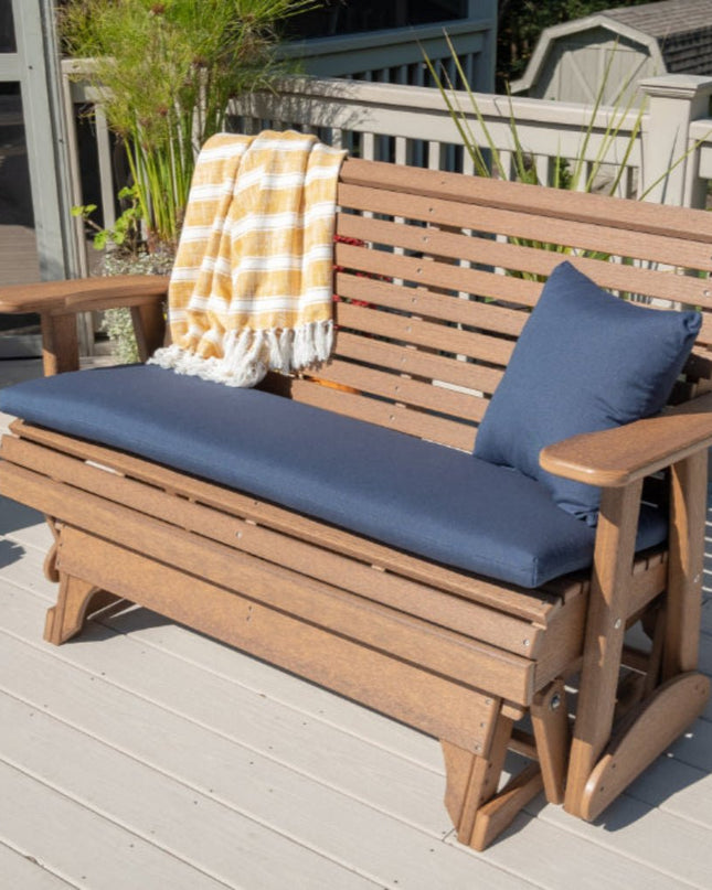 LuxCraft 4' Seat Cushion innthe color Spectrum Indigo featured on a 4' Plain Poly Glider.