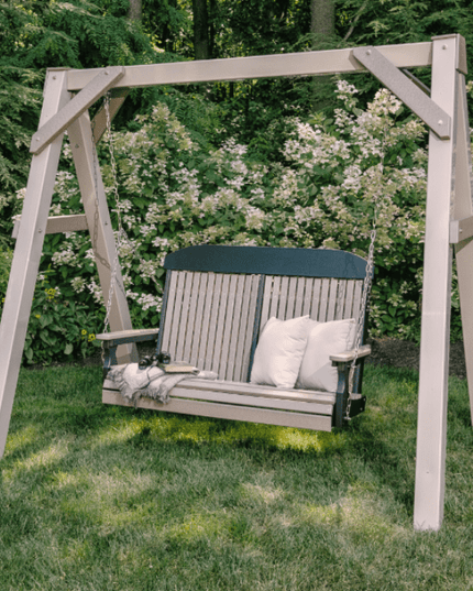 4 foot classic poly swing weatherwood on A frame 