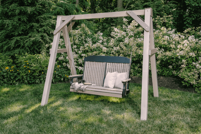 4 foot classic poly swing weatherwood on A frame 