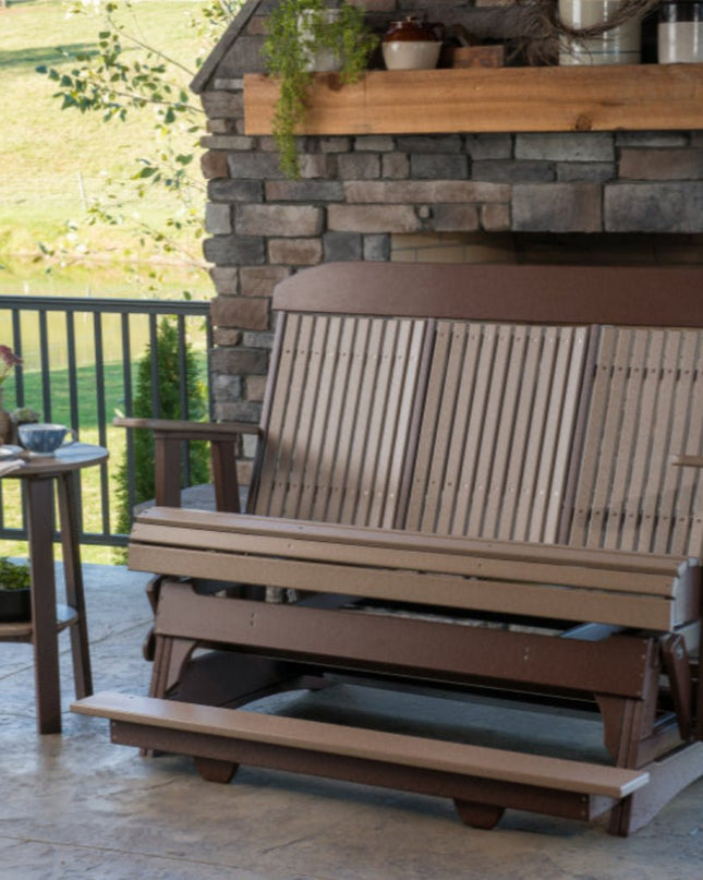 5 foot classic balcony glider weatherwood and chestnut brown with Deluxe End Table 28"