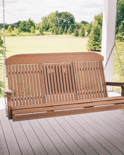 5 foot classic poly swing antique mahogany on porch