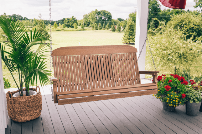 5 foot classic poly swing antique mahogany on porch