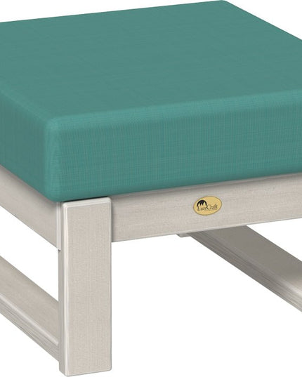 Cast Breeze cushioned ottoman with a birch frame on a white background