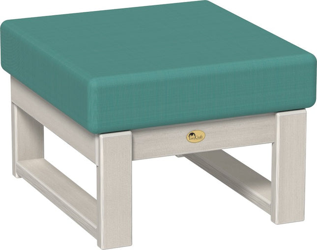 Cast Breeze cushioned ottoman with a birch frame on a white background