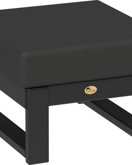 Black ottoman with a visible brand logo on a white background