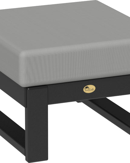 Gray cushioned stool with black frame on a white background