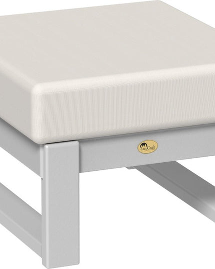 White ottoman with a canvas cushion on a white background