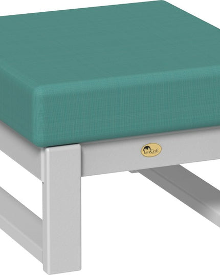 Cast Breeze cushioned ottoman with white frame on a white background