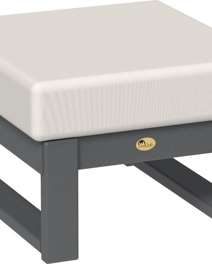 Gray ottoman with a white cushion on a white background