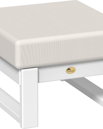 White ottoman with a canvas cushion on a white background