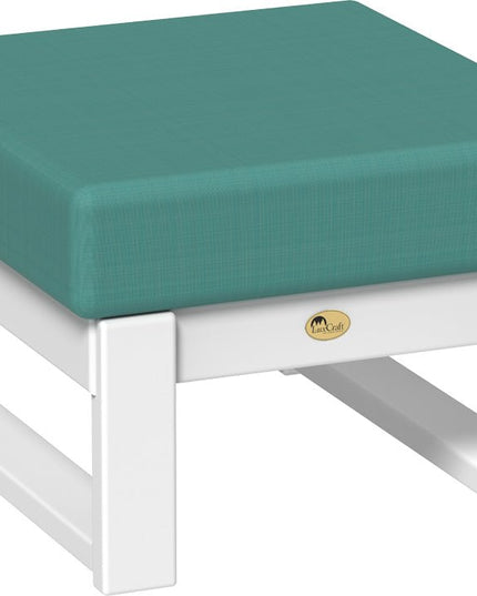 Cast Breeze cushioned ottoman with white frame on a white background