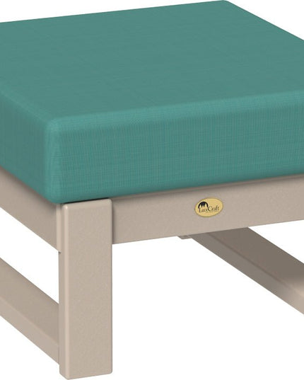 Cast Breeze cushioned ottoman with beige frame on a white background