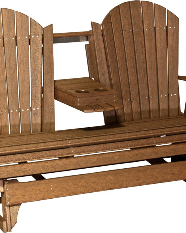 LuxCraft 5 foot adirondack glider with console down antique mahogany