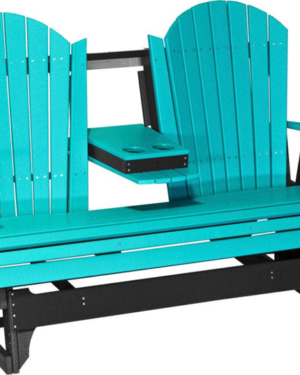 LuxCraft 5 foot adirondack glider with console down aruba blue and black