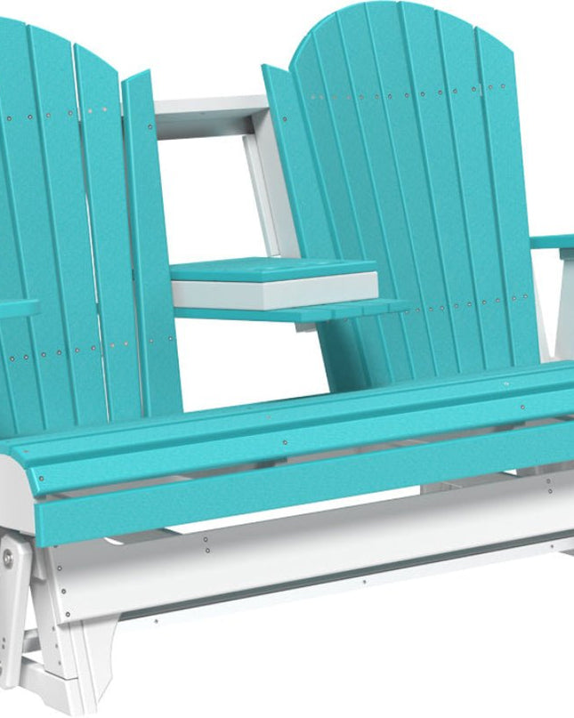 LuxCraft 5 foot adirondack glider with console down aruba blue and white