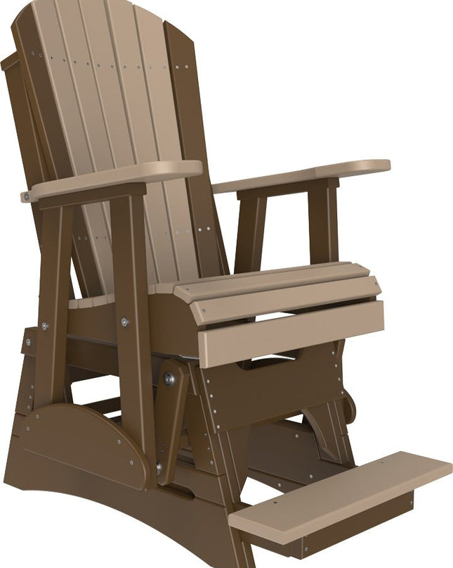 LuxCraft 2 foot Adirondack Poly Balcony Glider Weatherwood & Chestnut Brown