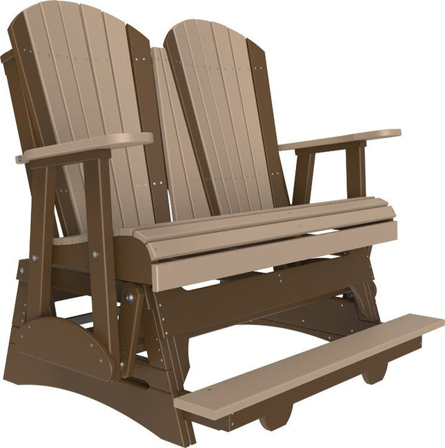LuxCraft 4 foot Adirondack Poly Balcony Glider Weatherwood & Chestnut Brown