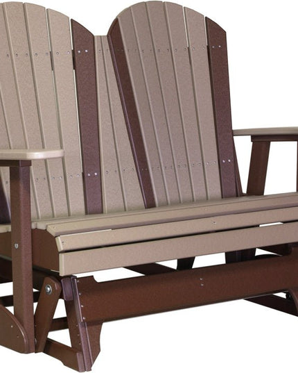 LuxCraft 4 foot Adirondack Poly Glider Weatherwood & Chestnut Brown