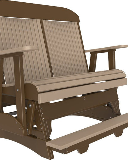 LuxCraft 4 foot Classic Poly Balcony Glider Weatherwood & Chestnut Brown