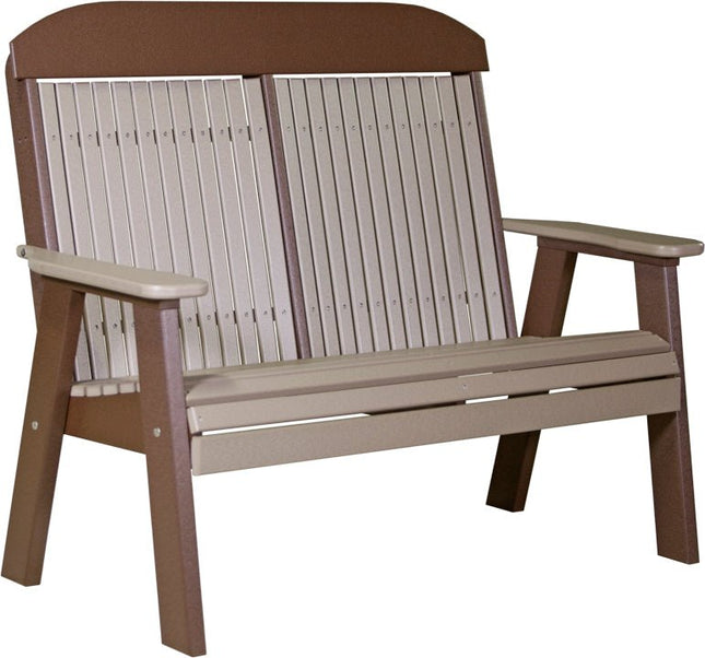 LuxCraft 4 foot Classic Poly Bench Weatherwood & Chestnut Brown
