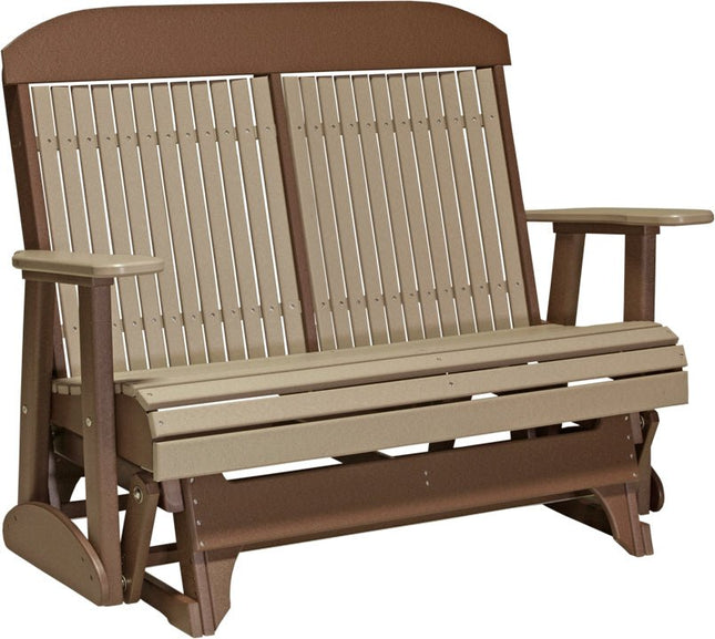 LuxCraft 4 foot Classic Poly Glider Weatherwood & Chestnut Brown