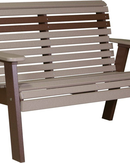 LuxCraft 4 foot Plain Poly Bench Weatherwood & Chestnut Brown