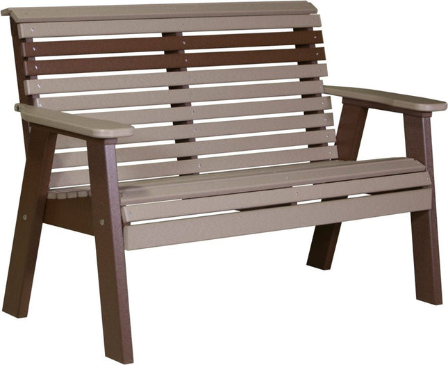 LuxCraft 4 foot Plain Poly Bench Weatherwood & Chestnut Brown