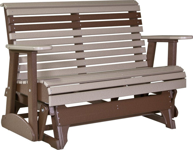 LuxCraft 4 foot Plain Poly Glider Weatherwood & Chestnut Brown