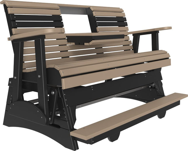 LuxCraft 5 foot Plain Poly Balcony Glider Weatherwood & Black