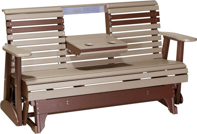 LuxCraft 2 foot Swivel Classic Poly Glider Weatherwood & Chestnut Brown