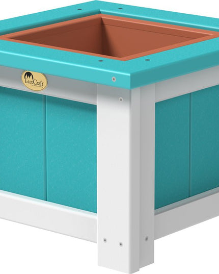 LuxCraft Poly 15" Square Planter (Aruba Blue & White)