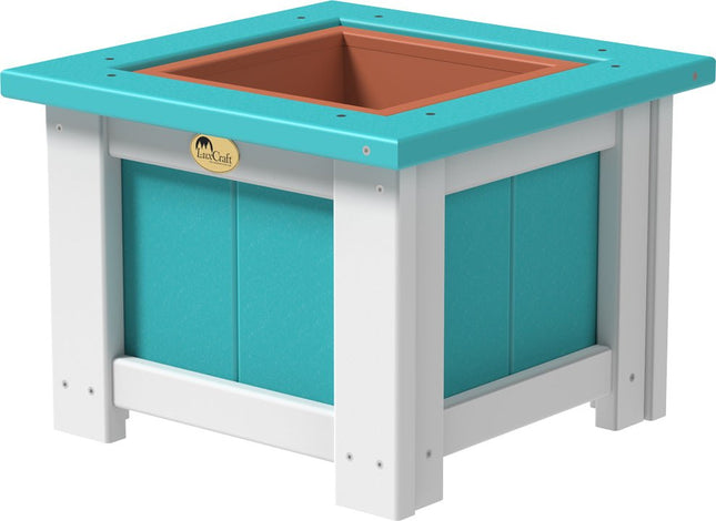 LuxCraft Poly 15" Square Planter (Aruba Blue & White)