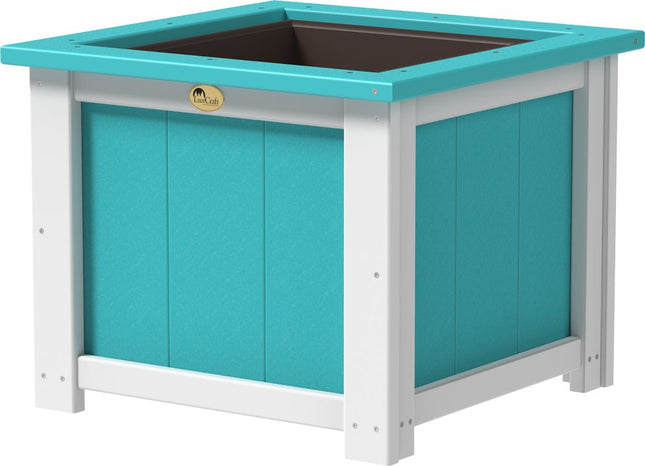 LuxCraft Poly 24" Square Planter (Aruba Blue & White)