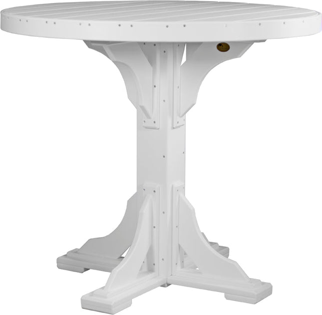 LuxCraft 4' Round Table white bar height.