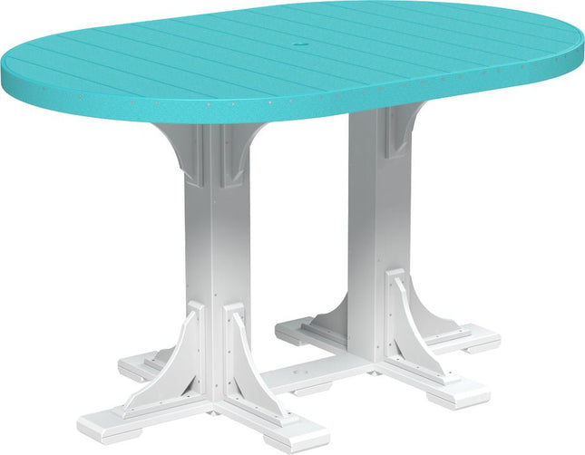 LuxCraft Poly 4 x 6 Oval Table Aruba Blue & White Bar Height