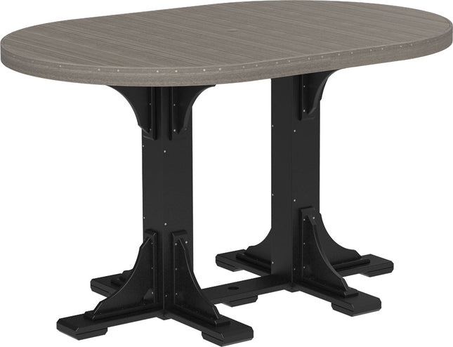 LuxCraft Poly 4 x 6 Oval Table Coastal Gray & Black Bar Height Counter Height
