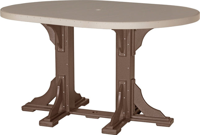 LuxCraft Poly 4 x 6 Oval Table Weatherwood & Chestnut Brown Bar Height