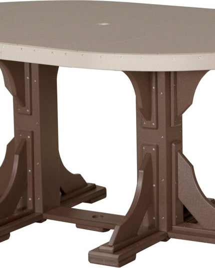 LuxCraft Poly 4 x 6 Oval Table Weatherwood & Chestnut Brown Counter Height