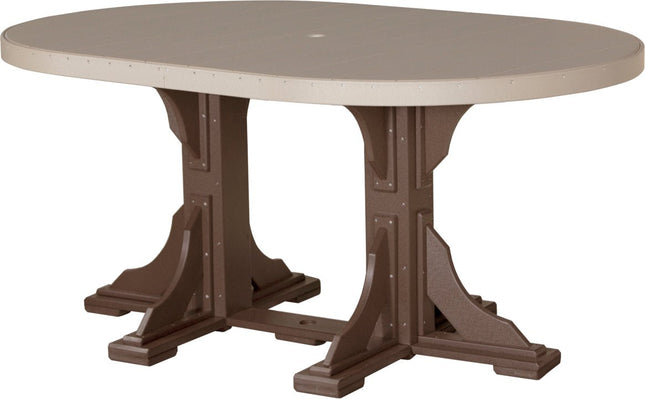 LuxCraft Poly 4 x 6 Oval Table Weatherwood & Chestnut Brown Counter Height