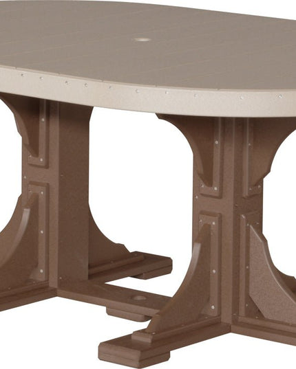 LuxCraft Poly 4 x 6 Oval Table Weatherwood & Chestnut Brown Dining Height
