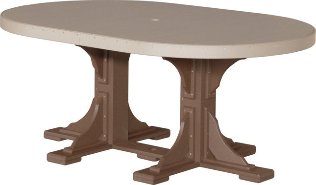 LuxCraft Poly 4 x 6 Oval Table Weatherwood & Chestnut Brown Dining Height