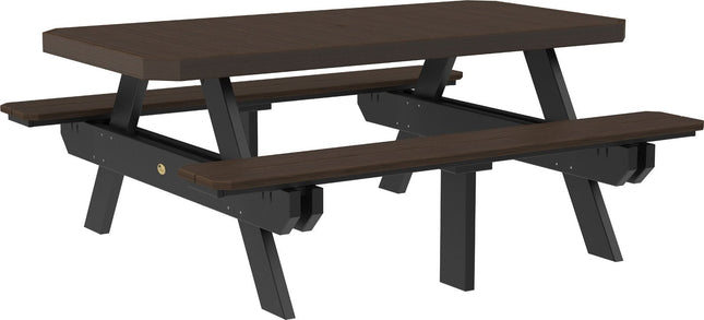 LuxCraft Poly 6' Rectangular Picnic Table (Brazilian Walnut & Black)