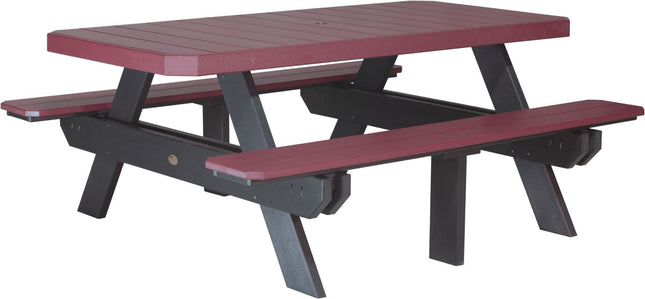 LuxCraft Poly 6' Rectangular Picnic Table (Cherrywood & Black)