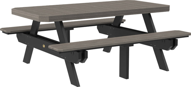 LuxCraft Poly 6' Rectangular Picnic Table (Coastal Gray & Black)