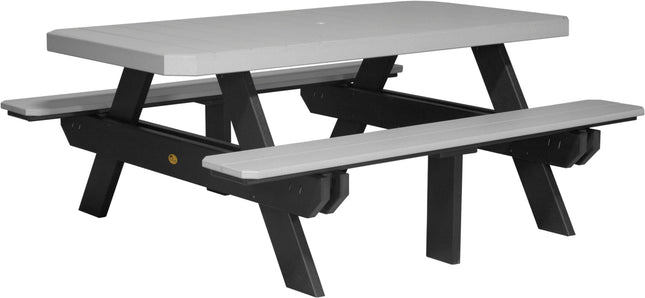 LuxCraft Poly 6' Rectangular Picnic Table (Dove Gray & Black)