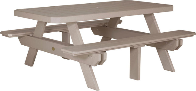 LuxCraft Poly 6' Rectangular Picnic Table (Weatherwood)