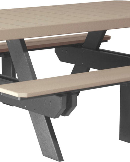 LuxCraft Poly 6' Rectangular Picnic Table (Weatherwood & Black)